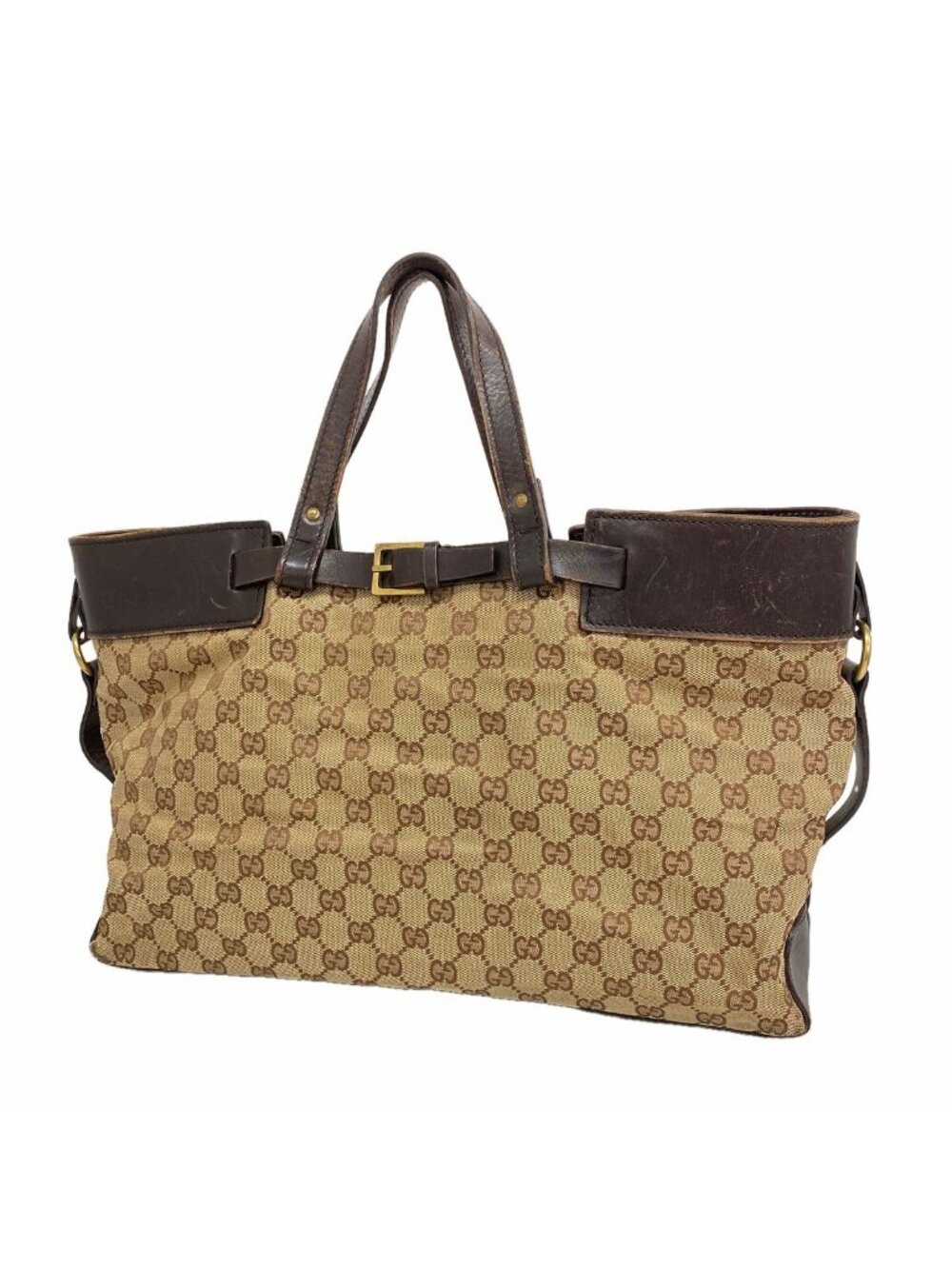 Gucci Tote Bag GG Canvas Brown Gold